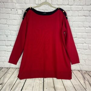 Lauren Ralph Lauren Red Pullover Boat Neck Button Accent Sweater Size 1x EUC